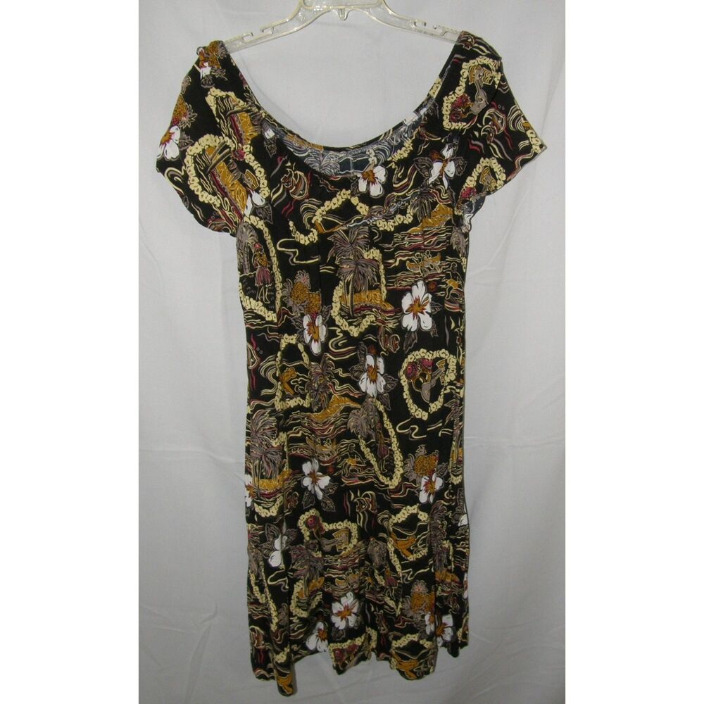 Vintage Tropical Hawaiian Sz Medium On or Off The Shoulder Dress HILO HATTIE